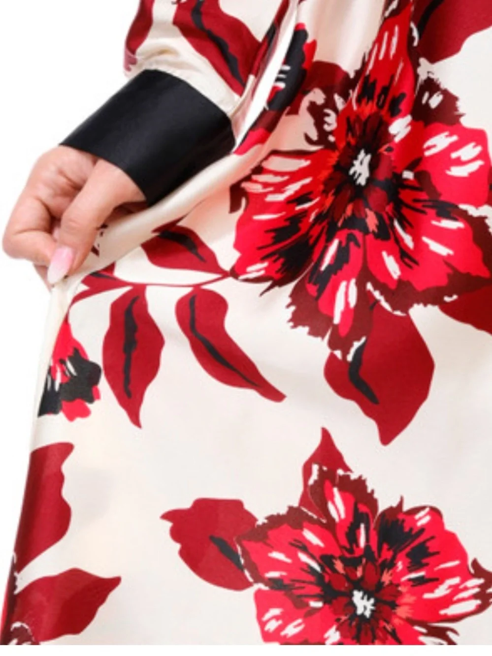 Silk Floral Shirt Dress in Cream and Red - Picture 2 of 6